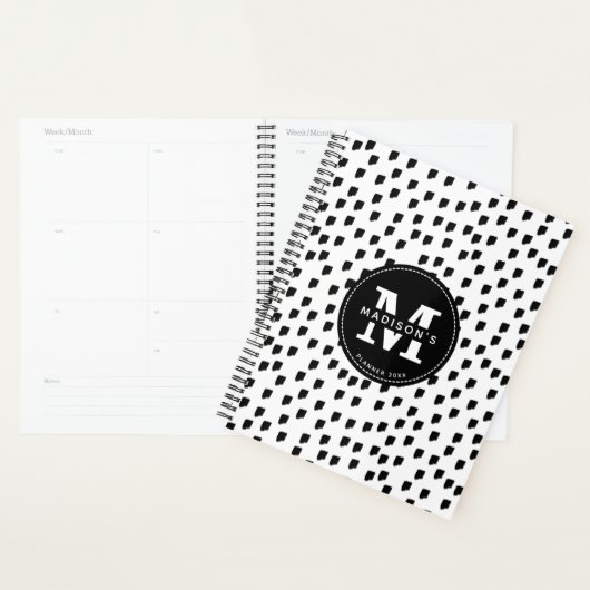 Zwarte witte Waterverf Stripes Monogram Planner (Display)