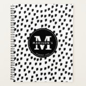 Zwarte witte Waterverf Stripes Monogram Planner (Voorkant)