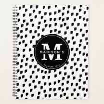 Zwarte witte Waterverf Stripes Monogram Planner