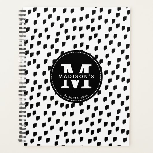 Zwarte witte Waterverf Stripes Monogram Planner (Voorkant)