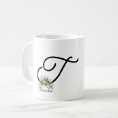 Zwarte witte waterverf wilde bloemen koffie mok (Voorkant links)