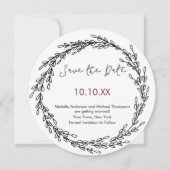 Zwarte witte wijn Floral botanisch sparen de Datum Kaart (Voorkant)