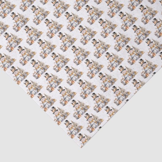 Zwarte Witte Winter Sneeuwman Kerstmis Tissuepapier (Detail)