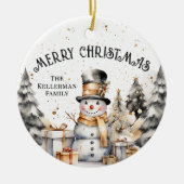 Zwarte Witte Winter Sneeuwman Vrolijk Kerstfeest Keramisch Ornament (Voorkant)