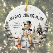 Zwarte Witte Winter Sneeuwman Vrolijk Kerstfeest Keramisch Ornament