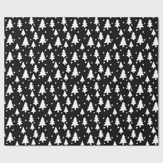 Zwarte witte winterbomen sneeuw cadeaupapier (Vlak)