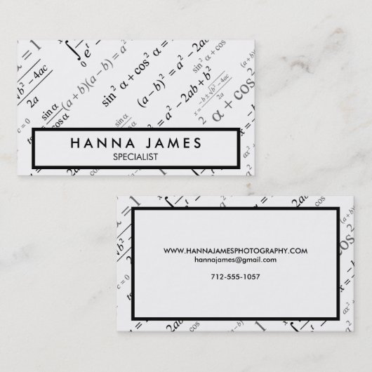 Zwarte Witte Wiskunde - Aangepaste tekst Visitekaartje (Voorkant / Achterkant)