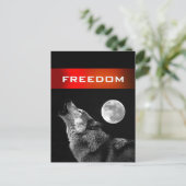 Zwarte witte wolf huilen bij Moon Freedom Briefkaa Briefkaart (Staand voorkant)