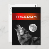 Zwarte witte wolf huilen bij Moon Freedom Briefkaa Briefkaart (Voorkant / Achterkant)