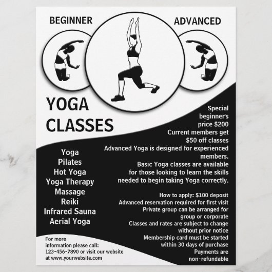  zwarte witte yoga klasse flyers (Voorkant)