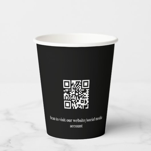 Zwarte witte zakelijke logo qr code papieren bekers (Achterkant)