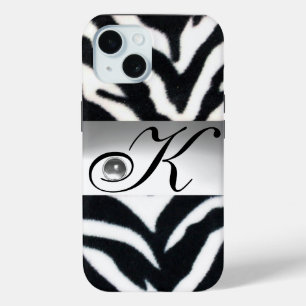ZWARTE WITTE ZEBRA BARE GRAY GEM MONOGRAM, iPhone 15 CASE