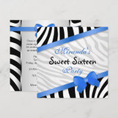 Zwarte witte zebra, bedrukt blauw lintje 16 kaart (Voorkant / Achterkant)