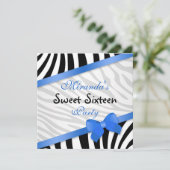 Zwarte witte zebra, bedrukt blauw lintje 16 kaart (Staand voorkant)