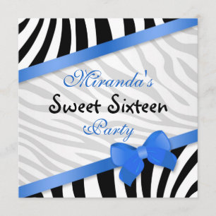 Zwarte witte zebra, bedrukt blauw lintje 16 kaart