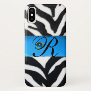 ZWARTE WITTE ZEBRA FUR AQUA BLUE GEM MONOGRAM, Case-Mate iPhone CASE