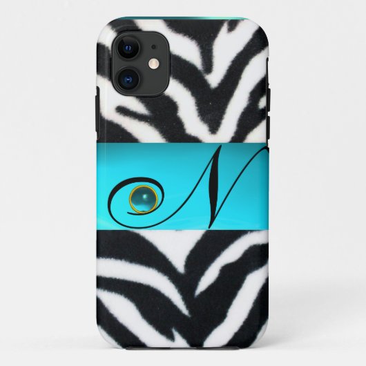 ZWARTE WITTE ZEBRA FUR BLAUWGROEN AQUA BLUE GEM MO Case-Mate iPhone CASE (Achterkant)