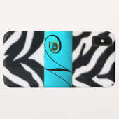 ZWARTE WITTE ZEBRA FUR BLAUWGROEN AQUA BLUE GEM MO Case-Mate iPhone CASE (Achterkant (horizontaal))