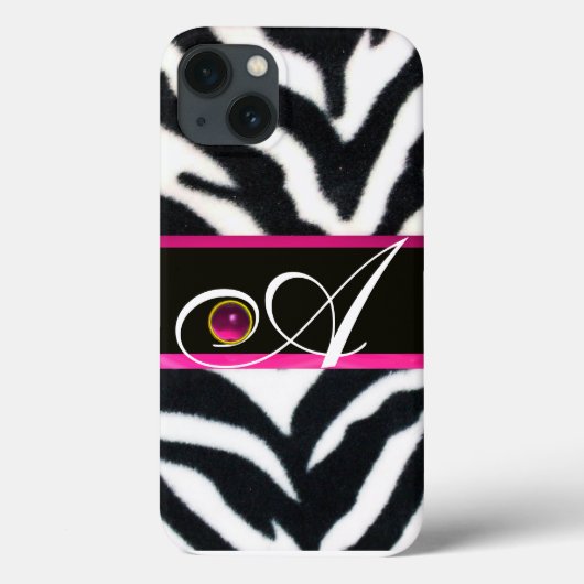 ZWARTE WITTE ZEBRA FUR FUCHSIA PINK GEM MONOGRAM, Case-Mate iPhone CASE (Achterkant)