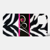 ZWARTE WITTE ZEBRA FUR FUCHSIA PINK GEM MONOGRAM, Case-Mate iPhone CASE (Achterkant (horizontaal))