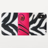 ZWARTE WITTE ZEBRA FUR FUCHSIA PINK GEM MONOGRAM, Case-Mate iPhone CASE (Achterkant (horizontaal))