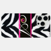 ZWARTE WITTE ZEBRA FUR FUCHSIA PINK GEM MONOGRAM, Case-Mate iPhone CASE (Achterkant (horizontaal))