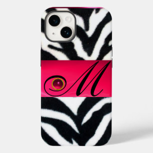 ZWARTE WITTE ZEBRA FUR FUCHSIA PINK GEM MONOGRAM, Case-Mate iPhone 14 HOESJE