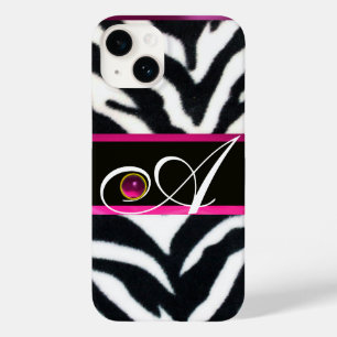 ZWARTE WITTE ZEBRA FUR FUCHSIA PINK GEM MONOGRAM, Case-Mate iPhone CASE