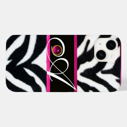 ZWARTE WITTE ZEBRA FUR FUCHSIA PINK GEM MONOGRAM, Case-Mate iPhone CASE (Achterkant (horizontaal))