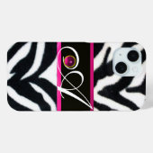 ZWARTE WITTE ZEBRA FUR FUCHSIA PINK GEM MONOGRAM, Case-Mate iPhone CASE (Achterkant (horizontaal))