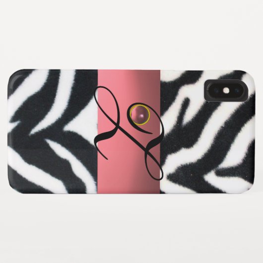 ZWARTE WITTE ZEBRA FUR PINK GEM MONOGRAM, Case-Mate iPhone CASE (Achterkant (horizontaal))