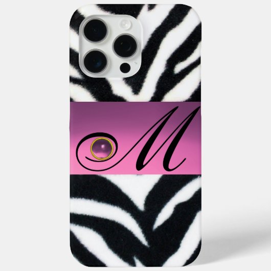 ZWARTE WITTE ZEBRA FUR PINK LILA GEM MONOGRAM, Case-Mate iPhone CASE (Achterkant)