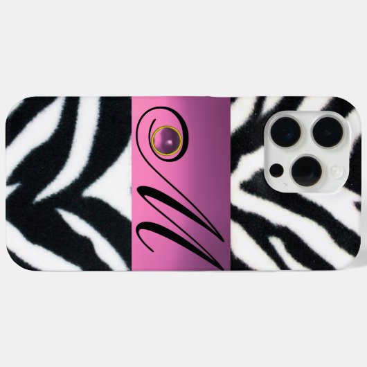 ZWARTE WITTE ZEBRA FUR PINK LILA GEM MONOGRAM, Case-Mate iPhone CASE (Achterkant (horizontaal))