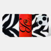 ZWARTE WITTE ZEBRA FUR RED GEM MONOGRAM, Case-Mate iPhone CASE (Achterkant (horizontaal))