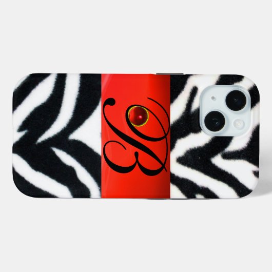 ZWARTE WITTE ZEBRA FUR RED GEM MONOGRAM, Case-Mate iPhone CASE (Achterkant (horizontaal))