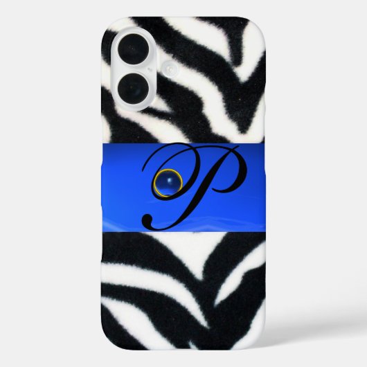 ZWARTE WITTE ZEBRA FUR SAPPHIRE BLUE GEM MONOGRAM, Case-Mate iPhone CASE (Achterkant)