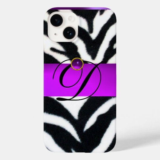 ZWARTE WITTE ZEBRA FUR VIOLET PAARSE GEM MONOGRAM, Case-Mate iPhone CASE (Achterkant)
