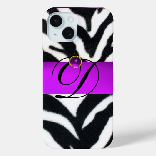 ZWARTE WITTE ZEBRA FUR VIOLET PAARSE GEM MONOGRAM, Case-Mate iPhone CASE (Achterkant)