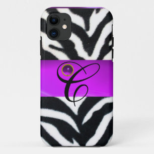 ZWARTE WITTE ZEBRA FUR VIOLET PAARSE GEM MONOGRAM, Case-Mate iPhone CASE
