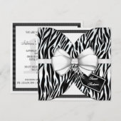 Zwarte witte Zebra Invite Ribbon & Joodse Bow Kaart (Voorkant / Achterkant)