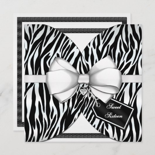 Zwarte witte Zebra Invite Ribbon & Joodse Bow Kaart (Voorkant / Achterkant)