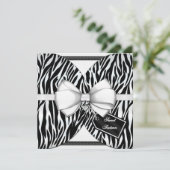 Zwarte witte Zebra Invite Ribbon & Joodse Bow Kaart (Staand voorkant)