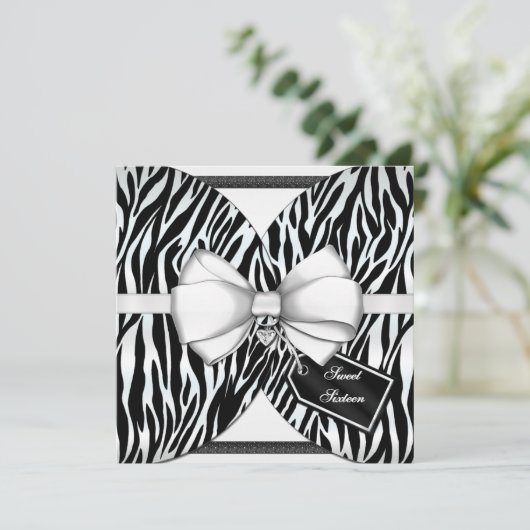 Zwarte witte Zebra Invite Ribbon & Joodse Bow Kaart (Staand voorkant)