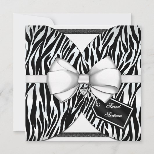 Zwarte witte Zebra Invite Ribbon & Joodse Bow Kaart (Voorkant)