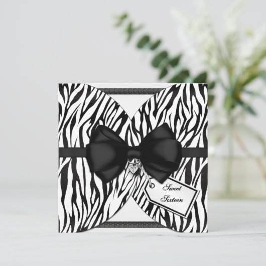 Zwarte witte Zebra Invite Ribbon & Joodse Bow Kaart (Staand voorkant)