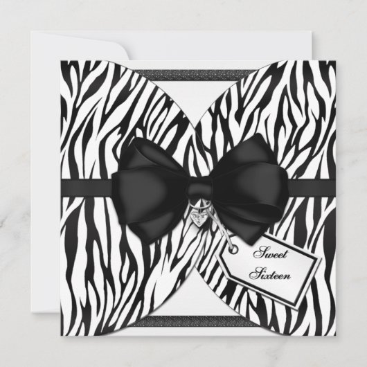 Zwarte witte Zebra Invite Ribbon & Joodse Bow Kaart (Voorkant)