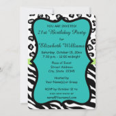 Zwarte witte Zebra leopard Skin 21th Birthday Part Kaart (Achterkant)