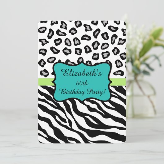 Zwarte witte Zebra leopard Skin 60th Birthday Part Kaart (Staand voorkant)