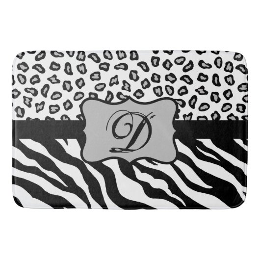 Zwarte witte Zebra Leopard Skin Monogram Badmat (Voorkant)