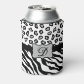Zwarte witte Zebra Leopard Skin Monogram Blikjeskoeler (Blikje Achterkant)